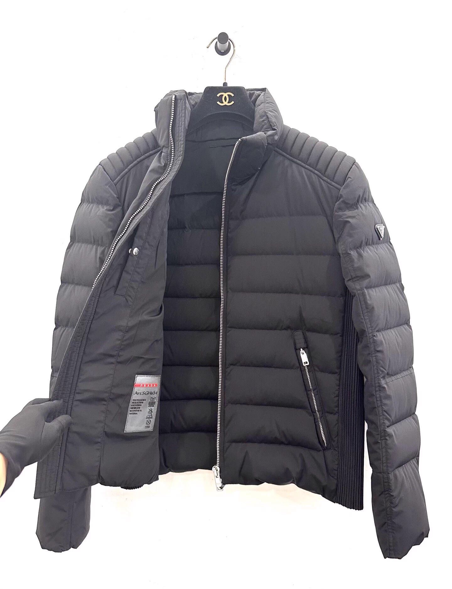 Prada Prada Men's Black Leather Down Jacket Triangle Logo Size US M / EU 48-50 / 2 - 3 Thumbnail