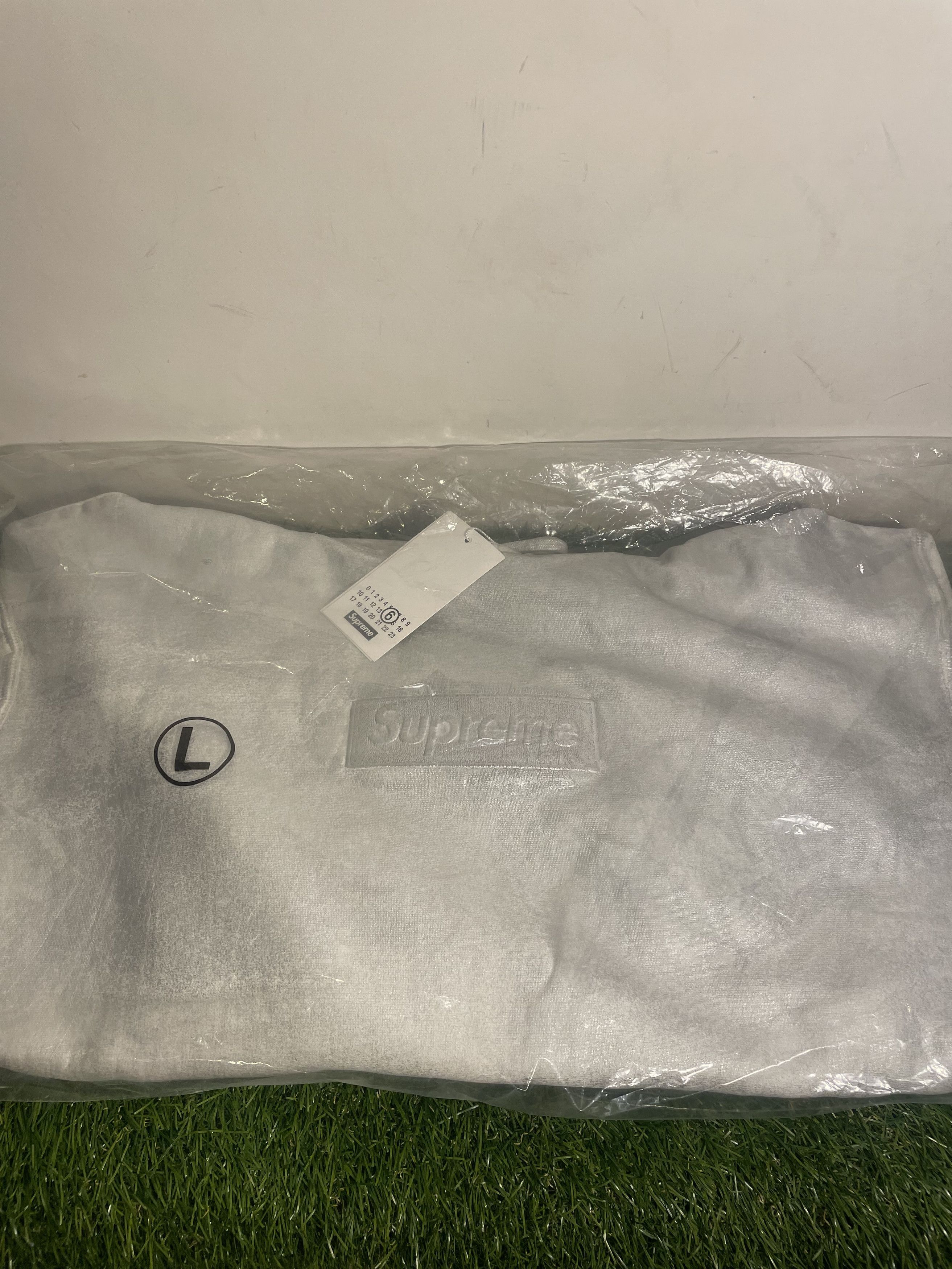 image of Mm6 Maison Margiela Foil Box Logo Hooded Sweatshirt in White, Men's (Size Large)