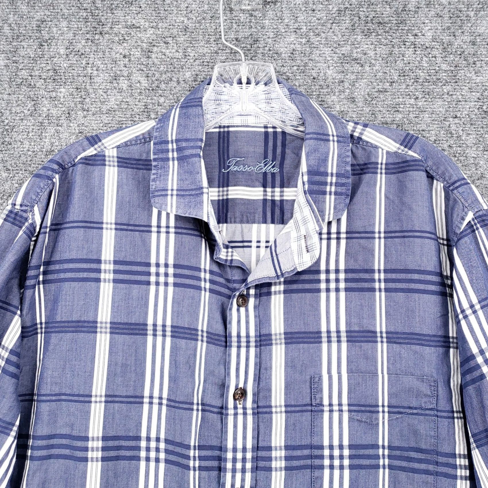 Tasso Elba Tasso Elba Button-Up Shirt Men XL 17-17.5 Blue Plaid Long Sleeve Pocket Collared Classic Designer Mens XL Blue Plaid Shirt Size US XL / EU 56 / 4 - 3 Thumbnail