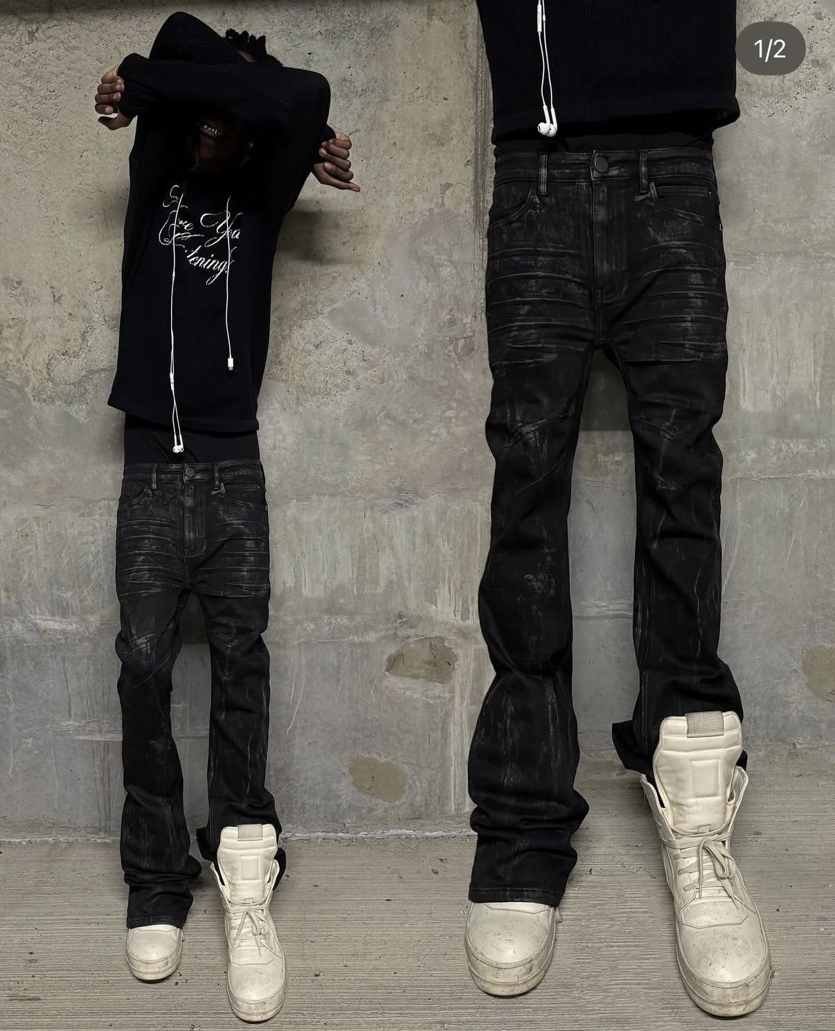 Other Oil Spill Flared Denim Size US 34 / EU 50 - 1 Thumbnail
