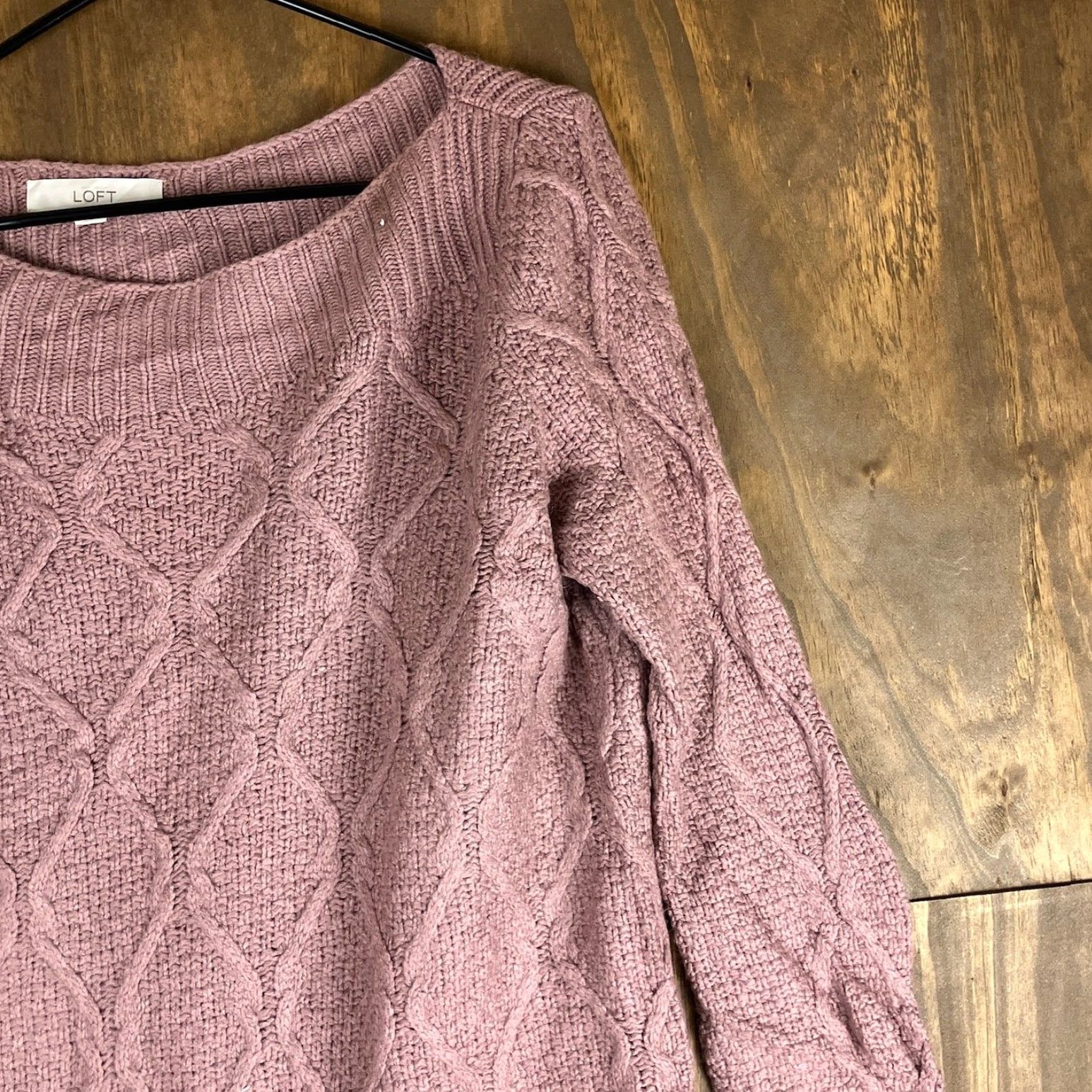 Ann Taylor VINTAGE Ann Taylor LOFT Womens Sweater Dusty Rose Cable Knit Boat Neck Wool Blend XLM Size XL / US 12-14 / IT 48-50 - 5 Thumbnail