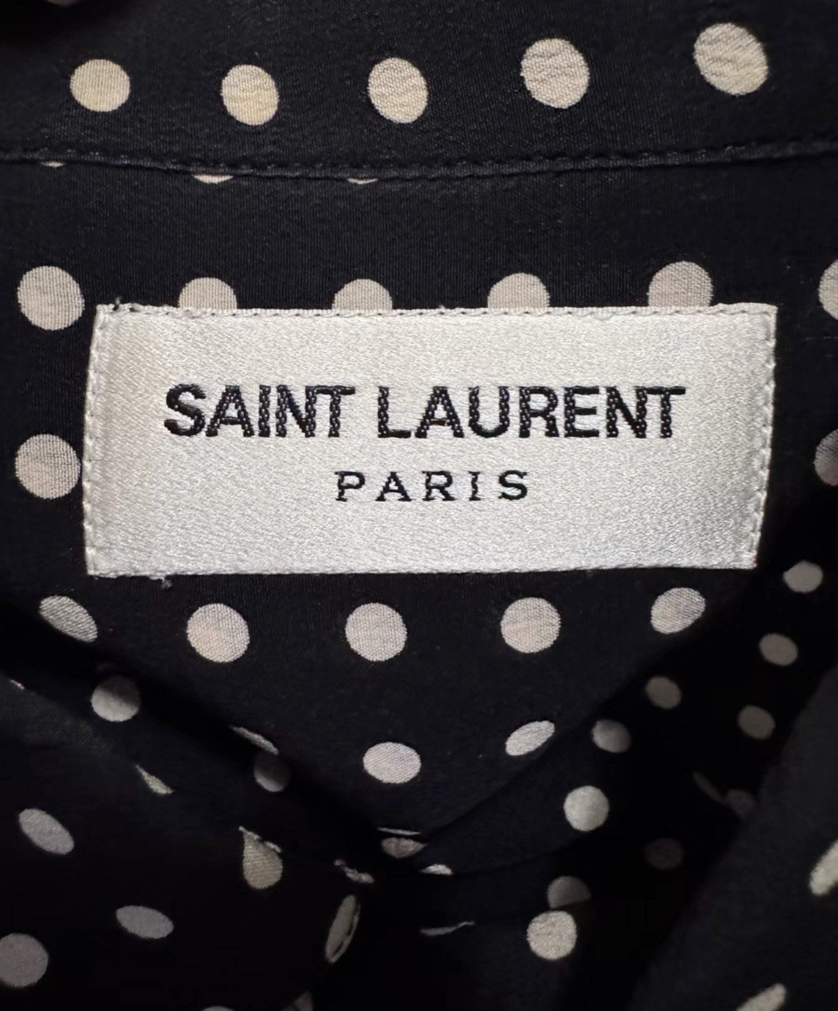 Saint Laurent Paris SLP) 14FW Runway Silk All-Over Black/White Polka Dot Shirt Size US M / EU 48-50 / 2 - 6 Thumbnail