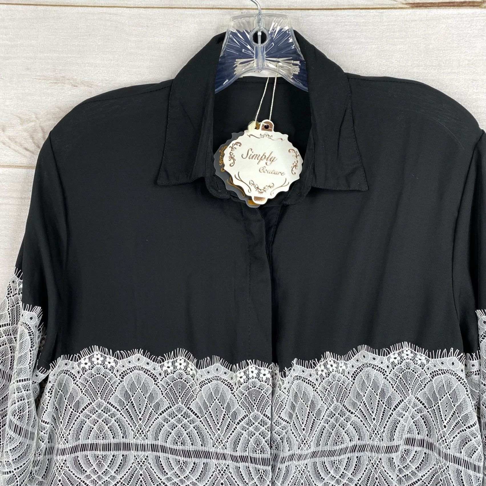 Vintage Simply Couture Button-Up Top Womens S Black Lace Long Sleeve Lightweight Collared Shirt Size S / US 4 / IT 40 - 2 Thumbnail