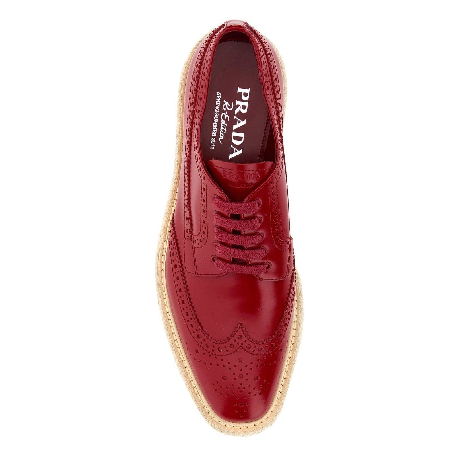 Prada PRADA Lace Up Red Leather Platform Flat Shoes New And Authen Size US 8 / IT 38 - 4 Thumbnail