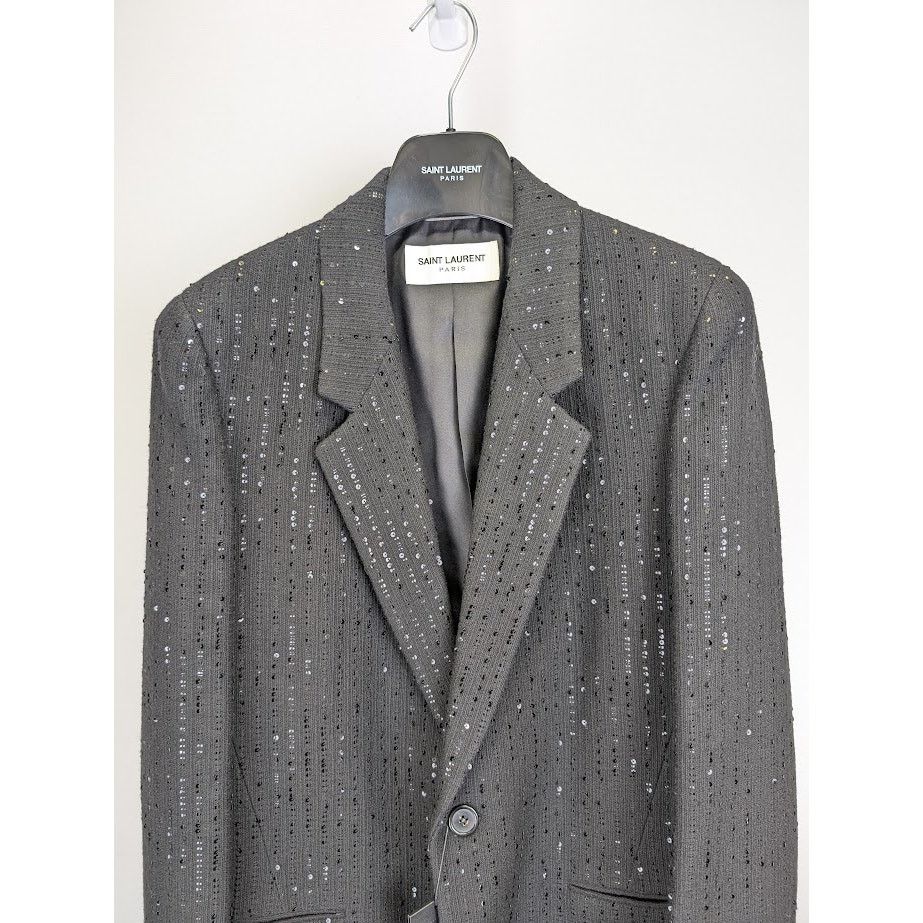 Saint Laurent Paris o1rshd1 Tweed Rayure Long Coat in Noir Brilliant Size US M / EU 48-50 / 2 - 5 Thumbnail