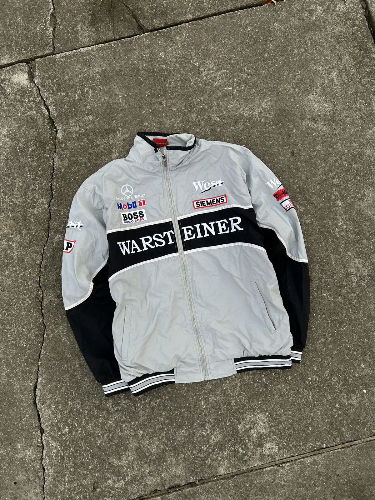 image of Mercedes Benz x Racing Vintage Racing Jacket Mercedes-Benz West F1 Hugo Warsteiner in Silver (Size 