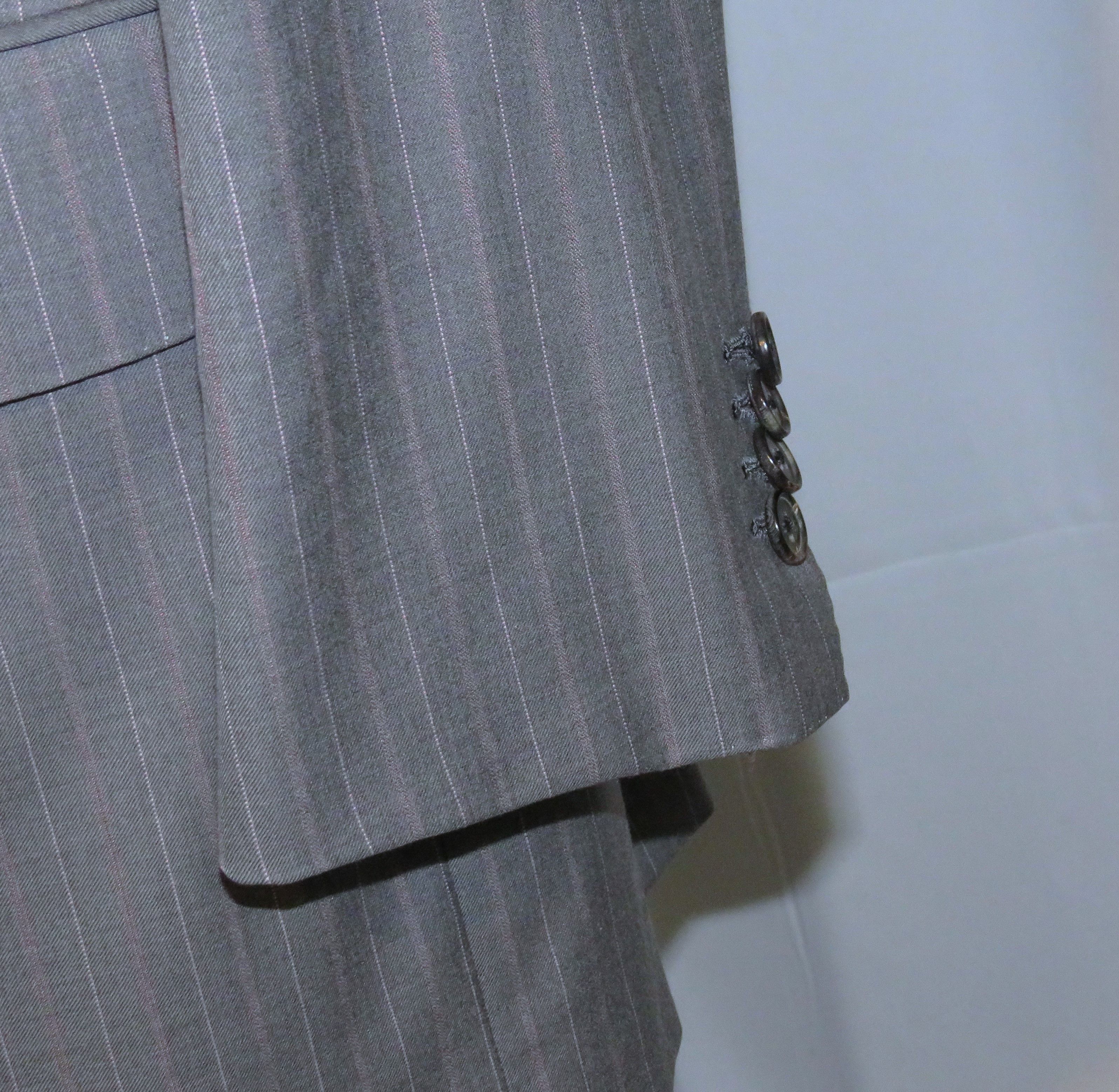 Other Marcello Vero Gray Striped Bespoke Two Button Suit 43R Size 42R - 10 Thumbnail