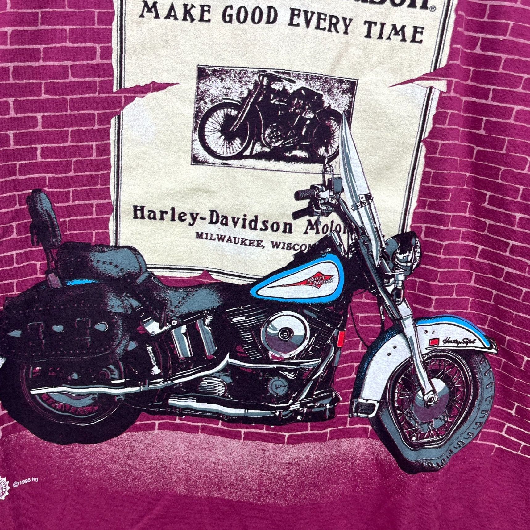 Harley Davidson VINTAGE Harley-Davidson T-Shirt 2XL Short Sleeve Crew Neck White Double-Sided AOP All Over Print Shirt Mens 1995 Size US XXL / EU 58 / 5 - 5 Thumbnail