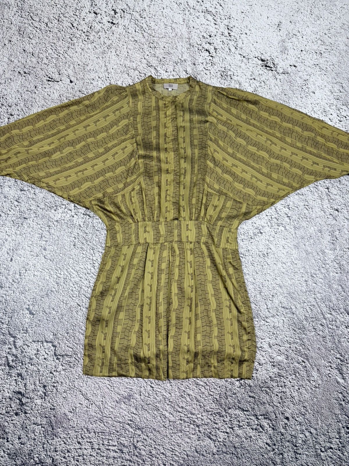 Japanese Brand Noa Noa Boho Geometric Olive Green Dolman Sleeve Dress S Size S / US 4 / IT 40 - 1 Thumbnail