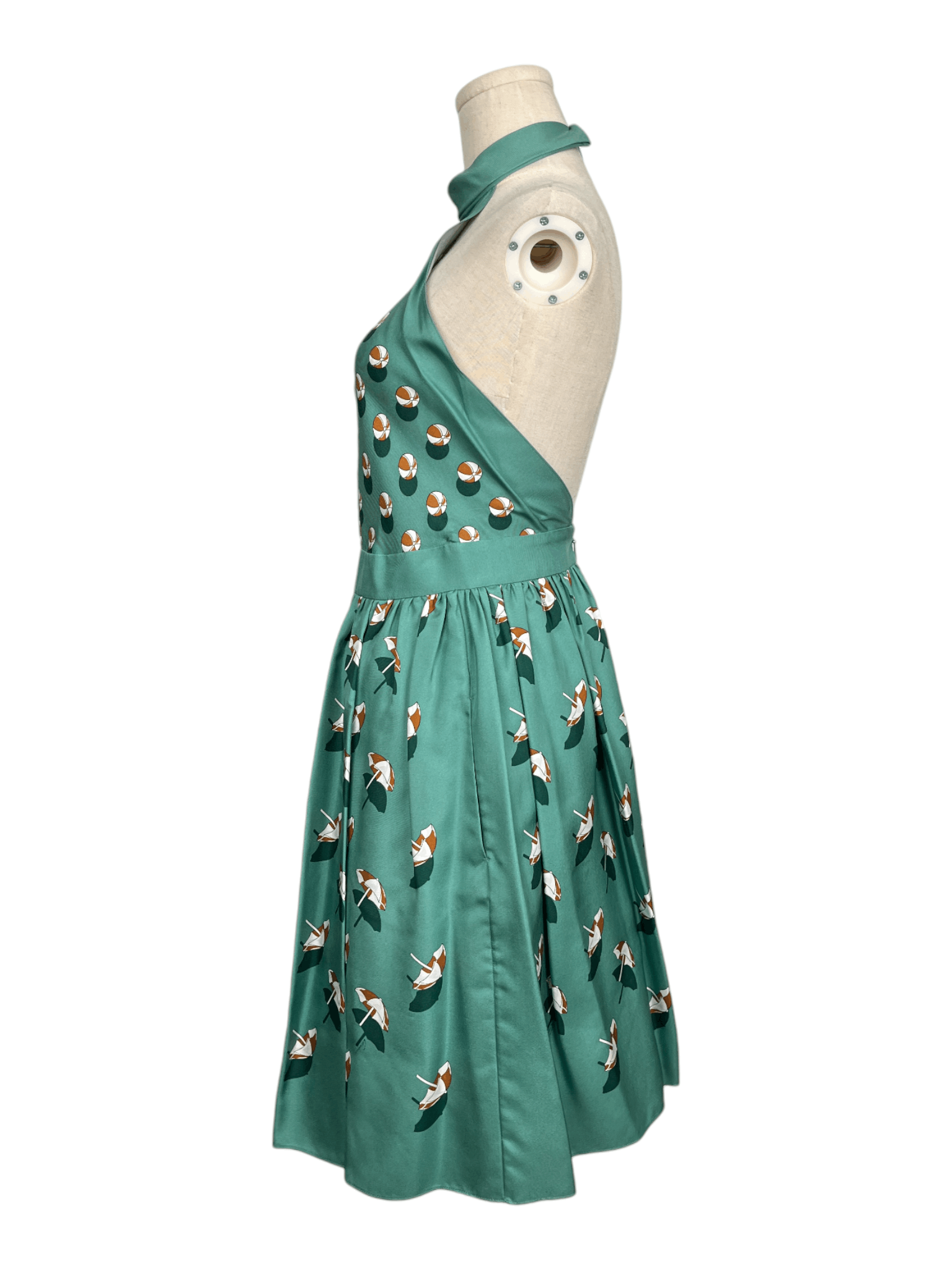 Gucci Green Beach Ball Print Halter Neck Silk Dress