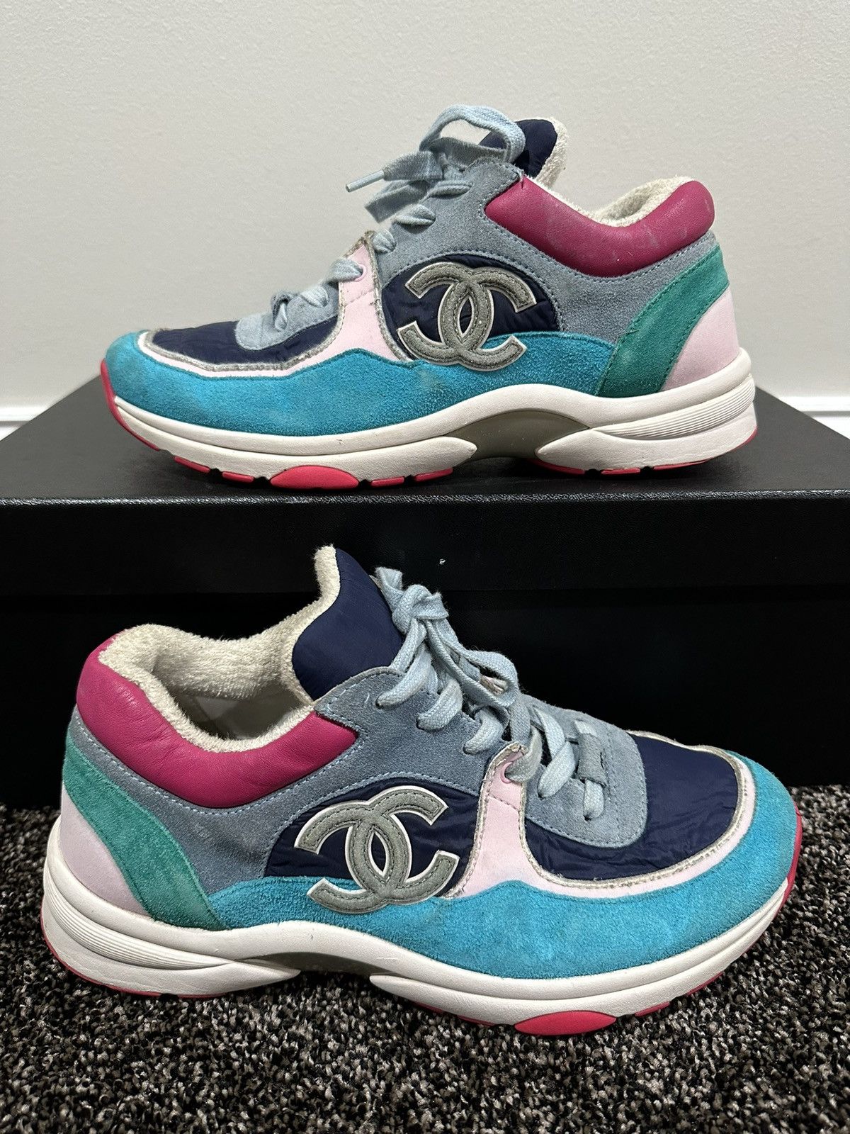 Chanel Chanel CC Logo Multicolor Suede Trainer Sneakers Size US 9.5 / IT 39.5 - 1 Thumbnail