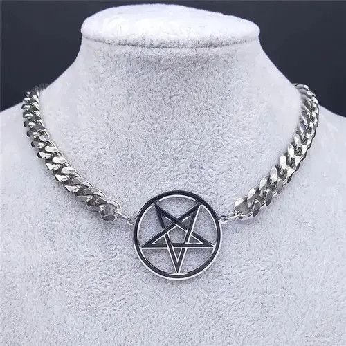 Jewelry Clavicle Cuban Chain Pentagram Necklace in Silver, Men's