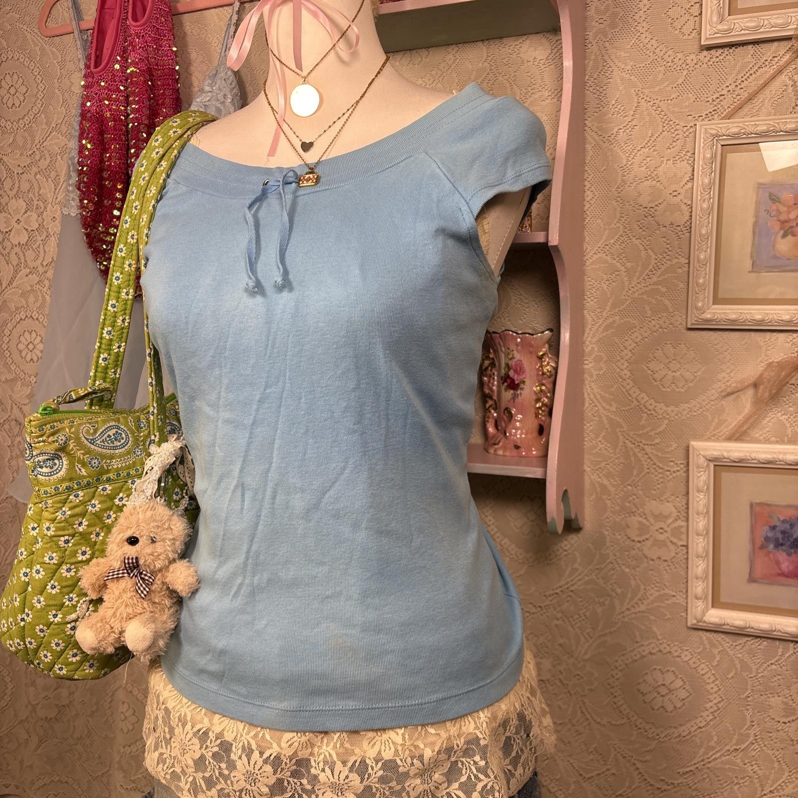 Other vintage wide neck blue soft blouse Size L / US 10 / IT 46 - 3 Thumbnail