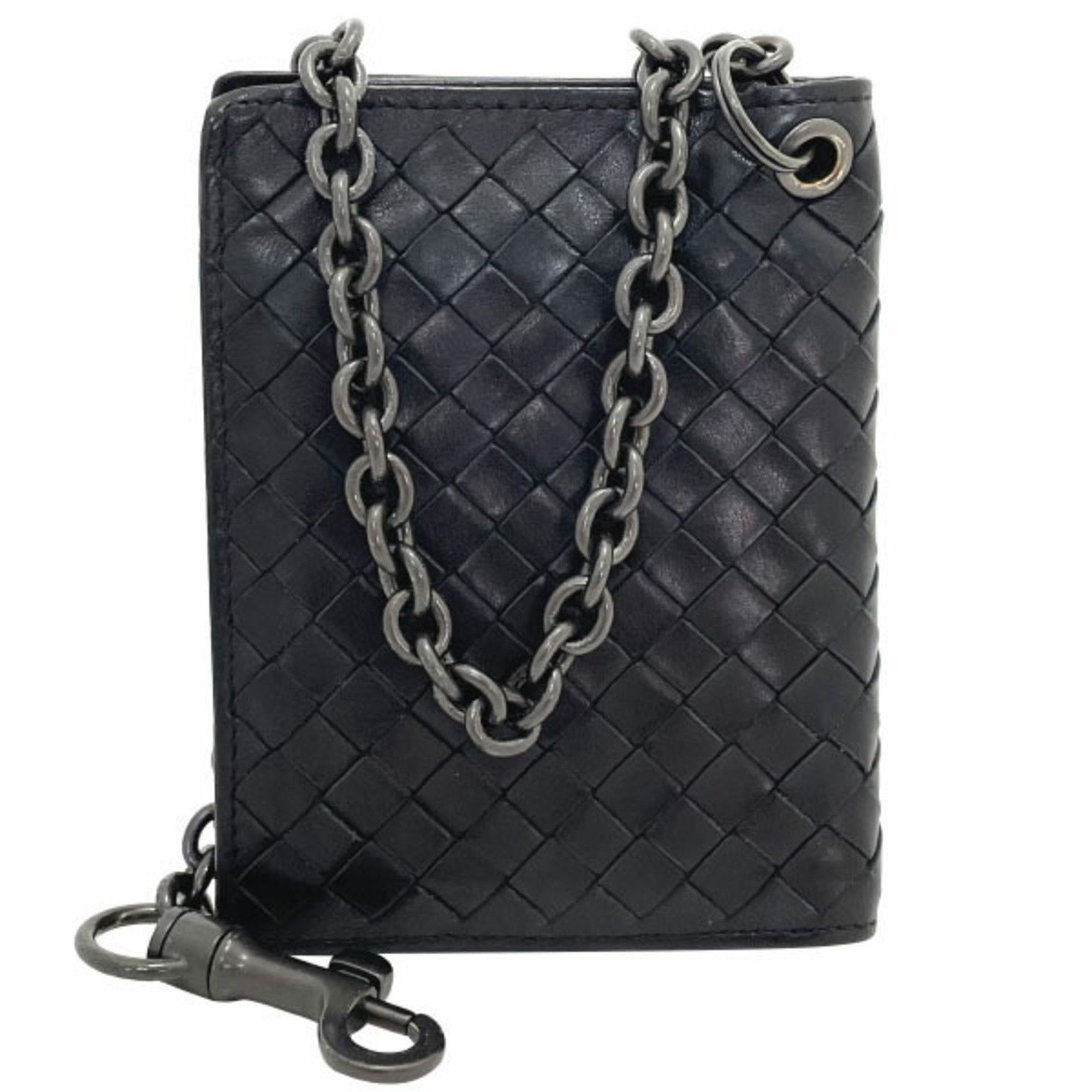 image of Bottega Veneta Wallet Intrecciato Bi-Fold Leather Black 130683 Bottega Veneta Chain Billfold Compac