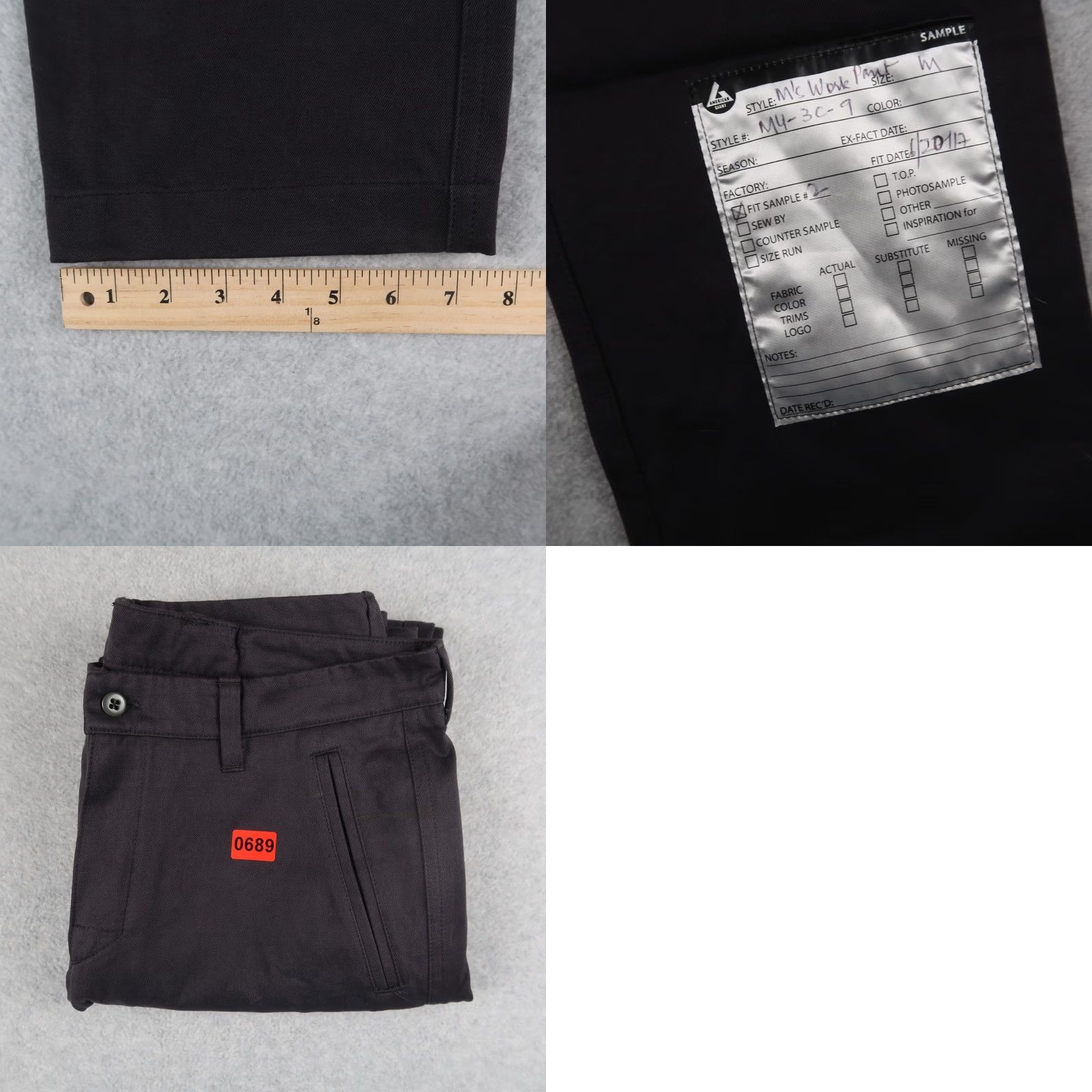 Vintage American Giant Work Pants 33x31.5 Black Cotton Twill Straight Leg Mens Size US 33 - 8 Thumbnail