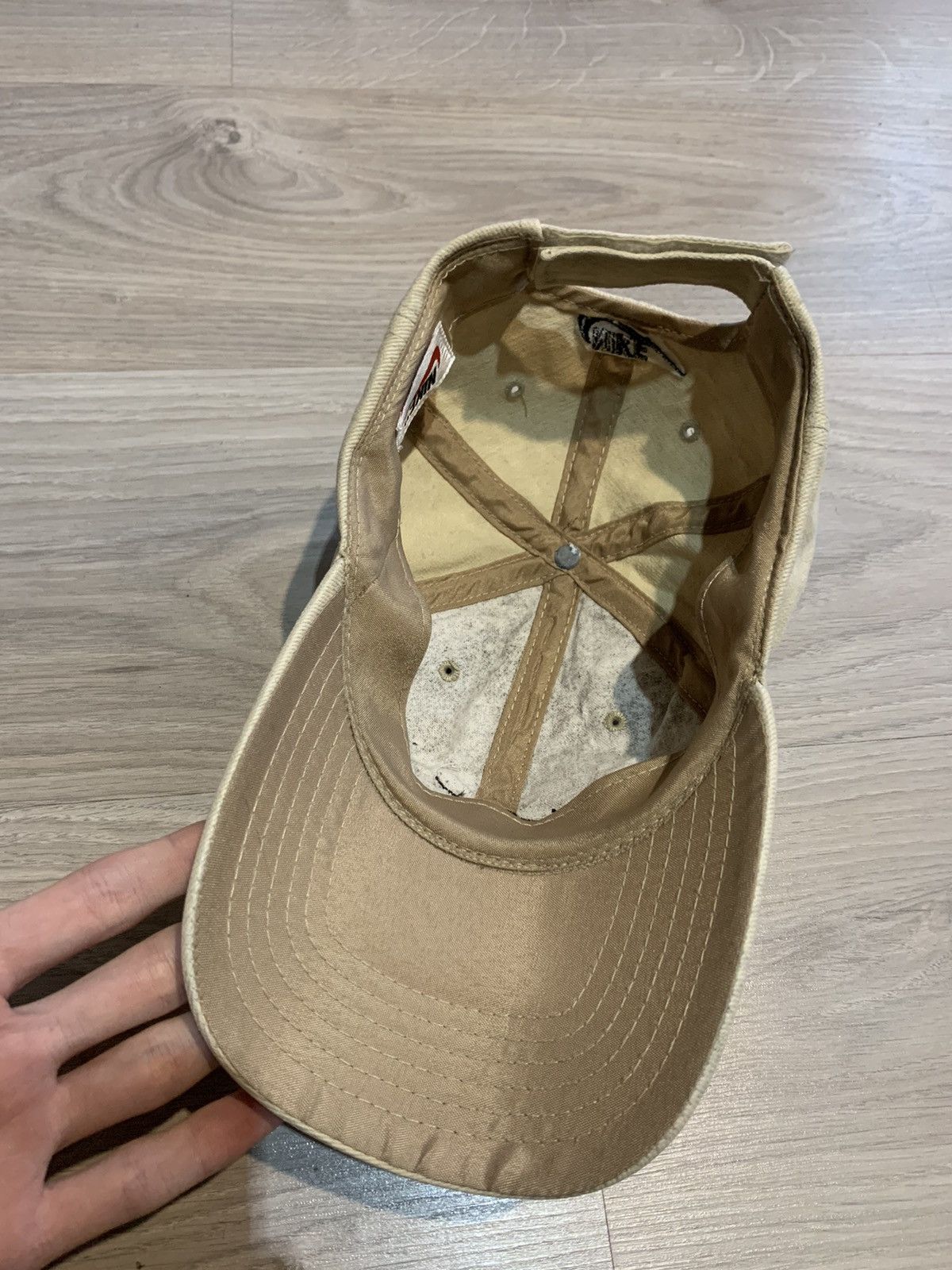 Nike × Vintage Vintage Nike 90’s Cap Hat Baseball Dad Beige Swoosh Drill Size ONE SIZE - 8 Thumbnail
