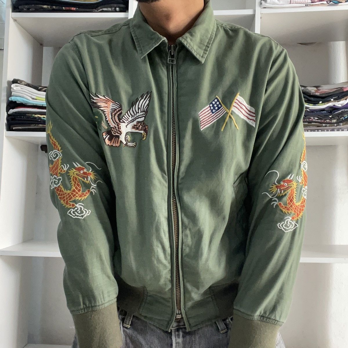 Avirex VINTAGE AVIREX MILITARY SUKAJAN EMBROIDERY COLLAR ZIP JACKET Size US S / EU 44-46 / 1 - 3 Thumbnail