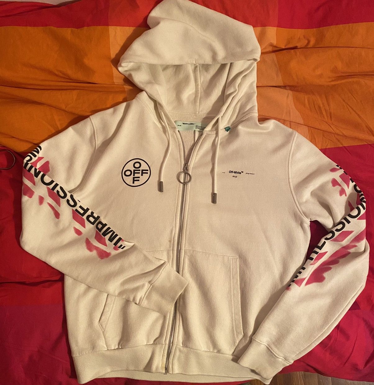 image of Off-White Zip Hoodie “Stencil” in Off White, Men's (Size Medium)