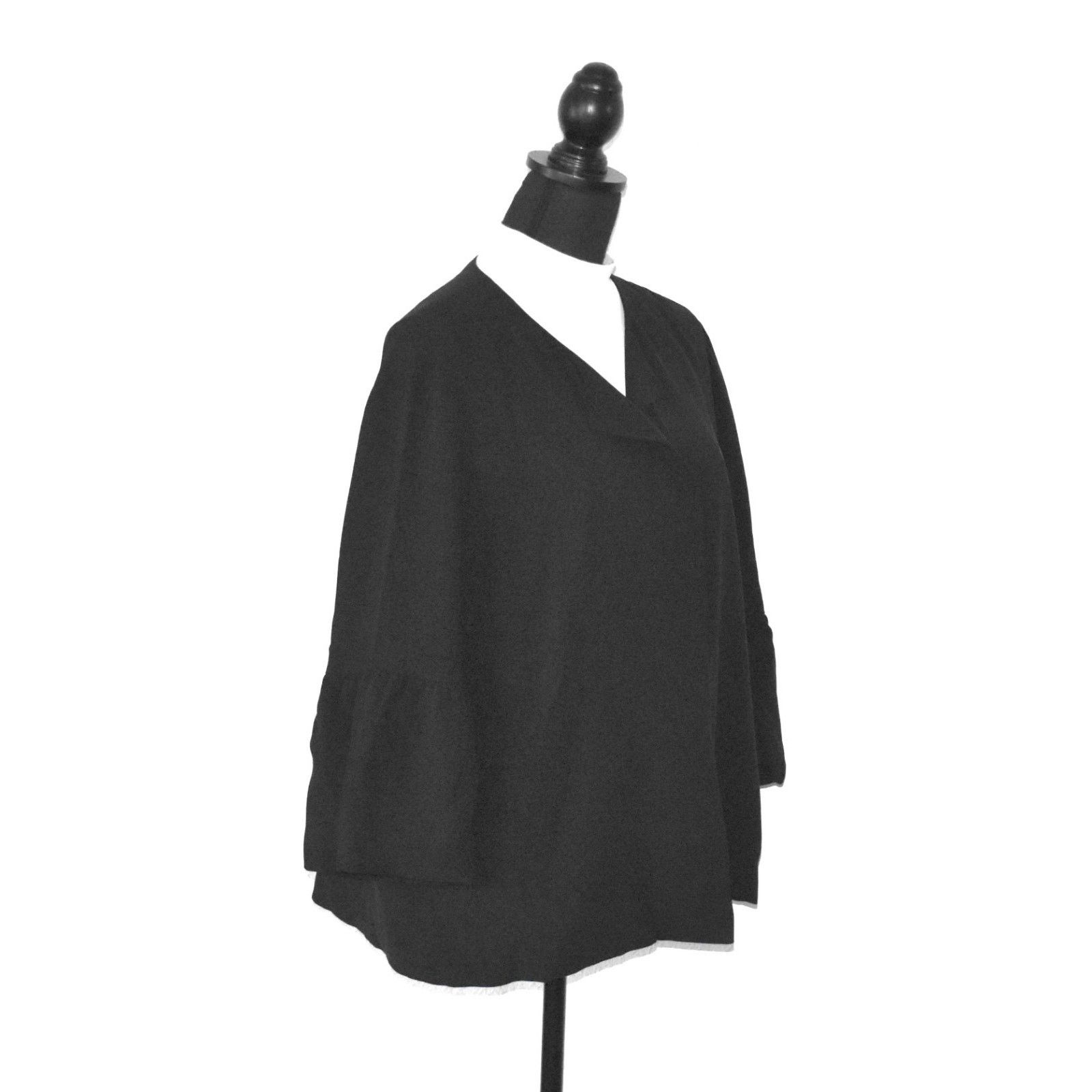 Eileen Fisher A6 EILEEN FISHER Black 100% Silk Lined Short Jacket Size L Size L / US 10 / IT 46 - 2 Thumbnail