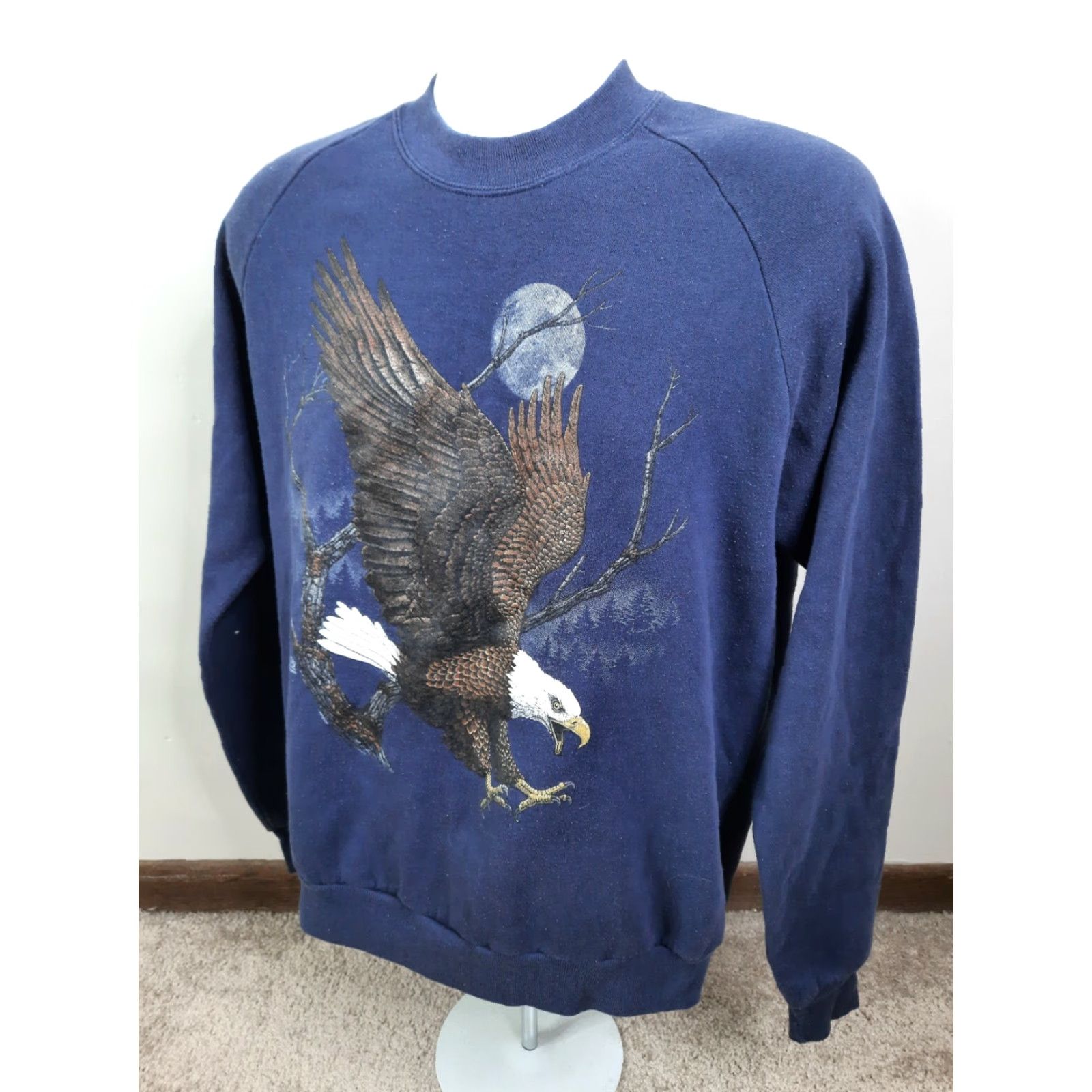 Jerzees VINTAGE Jerzees Raglan Sweatshirt Mens XL Blue Bald Eagle USA Made America Size US XL / EU 56 / 4 - 5 Thumbnail