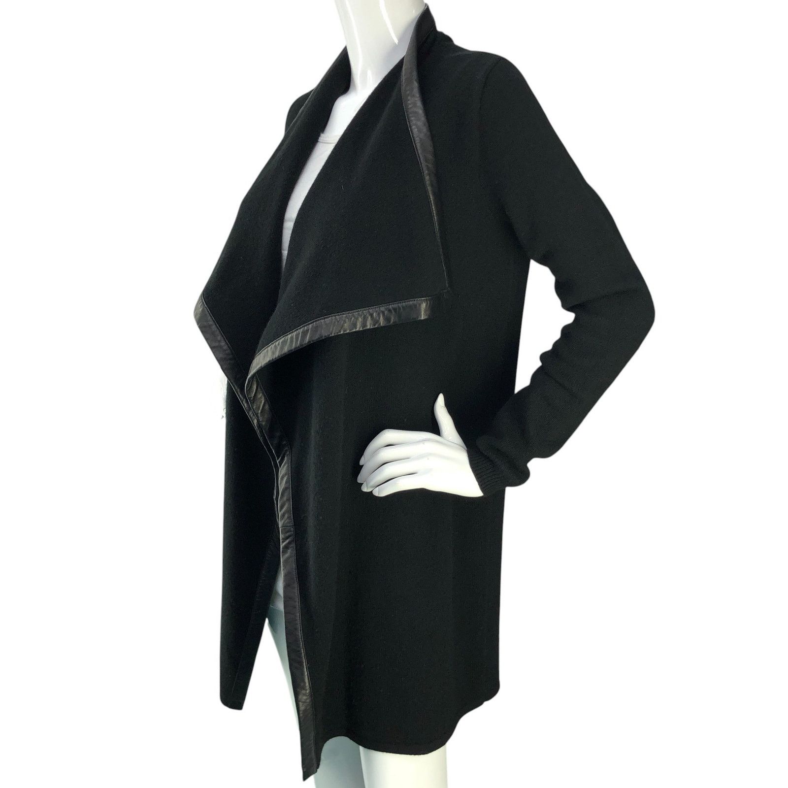 Ralph Lauren Black Label Ralph Lauren Size S Open Cardigan Cashmere Lamb Leather Trim Size S / US 4 / IT 40 - 4 Thumbnail