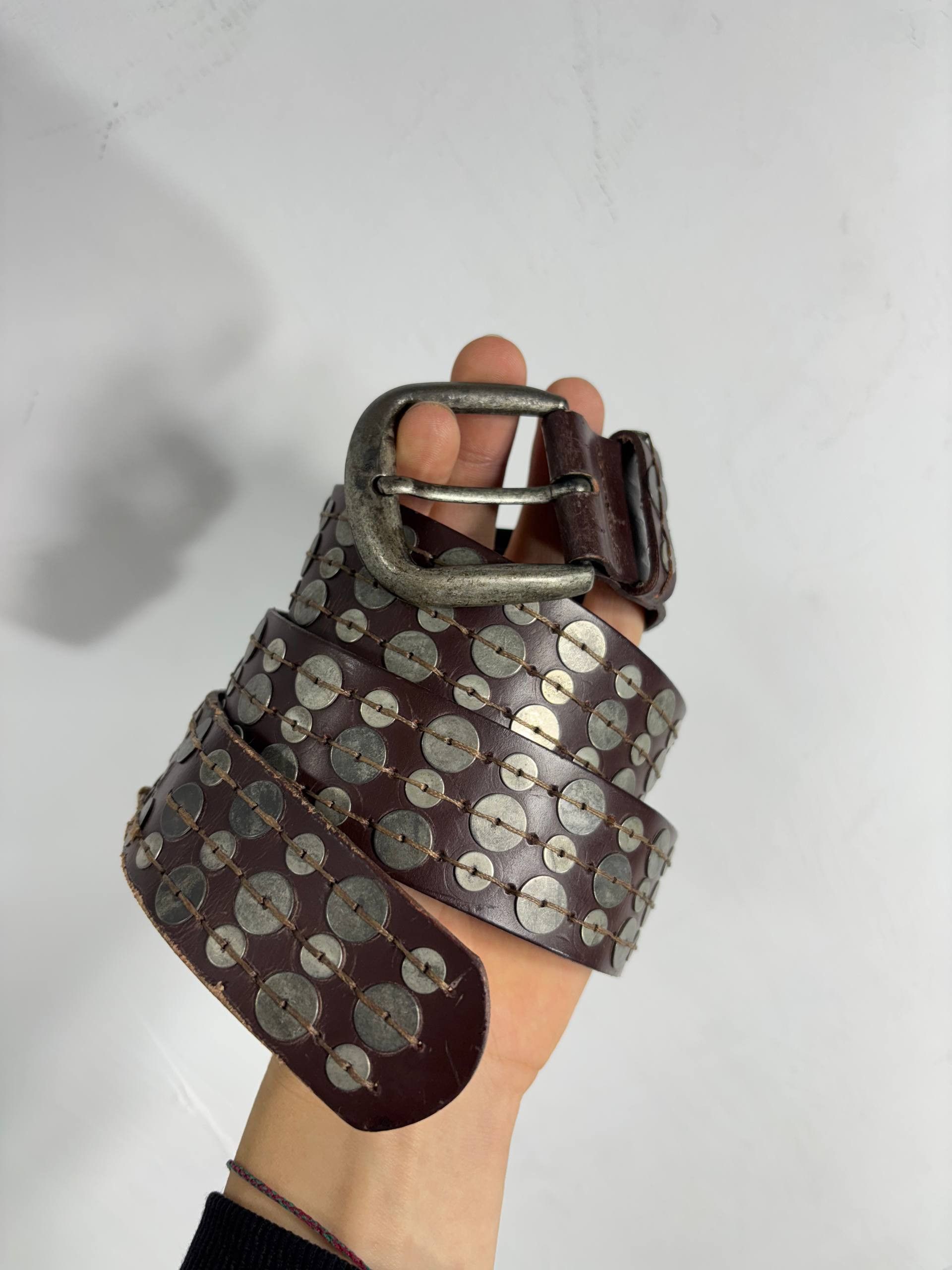 Japanese Brand VTG Japanese B.B.Simon Type! Streetwear Leather Buttons Belt Size 32 - 4 Thumbnail