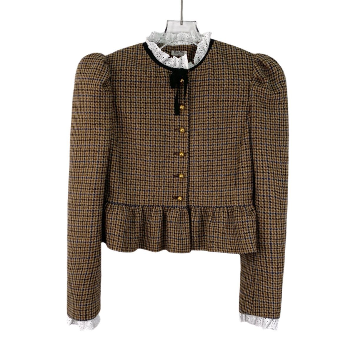 Miu Miu Miu Miu Dark Brown Chambray Wool Lace Jacket Size XS / US 0-2 / IT 36-38 - 1 Thumbnail