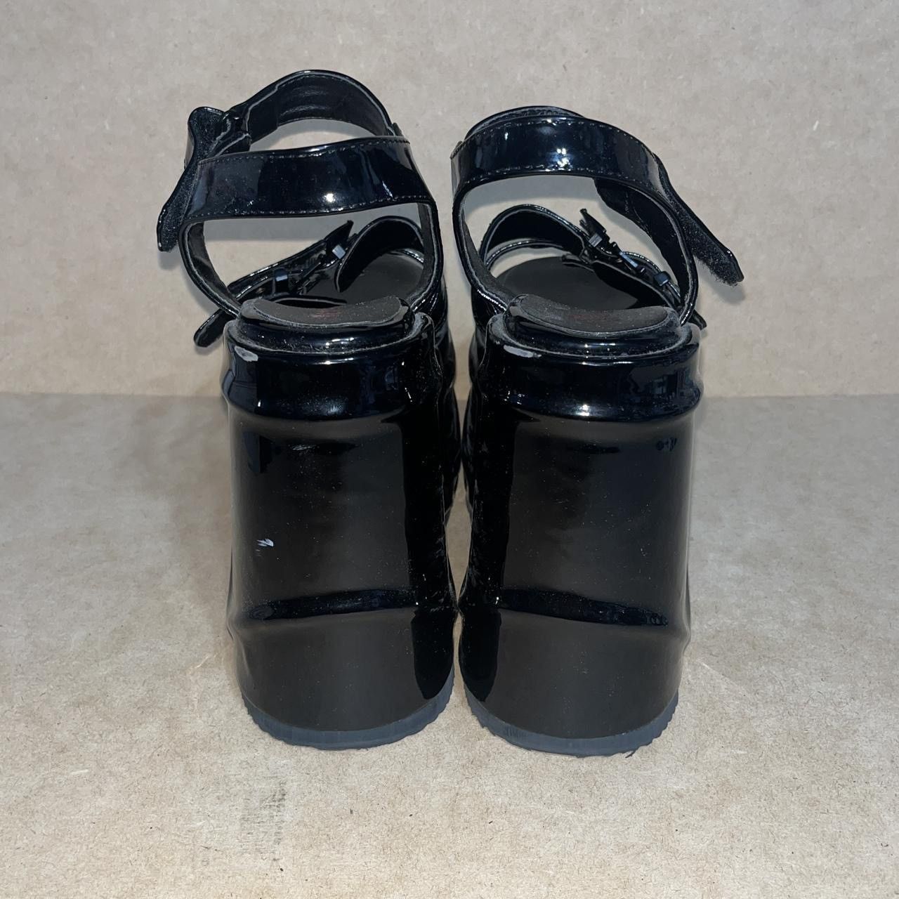 Demonia Wave 13 Goth Bat Buckle Sandals Shoes shiny Black
