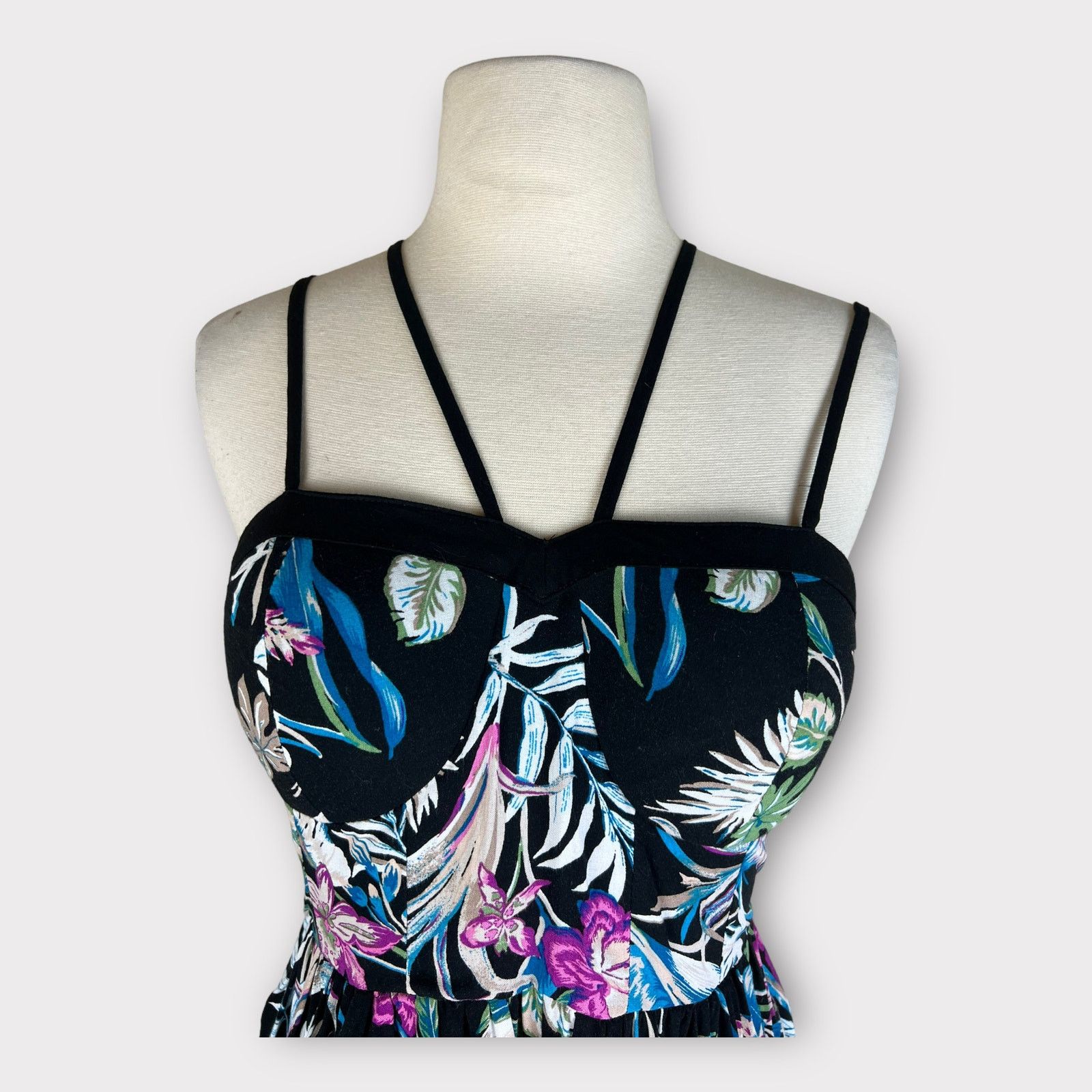 Vintage Xhilaration | Tropical Summer Beach Black Sundress | Small Size S / US 4 / IT 40 - 5 Thumbnail