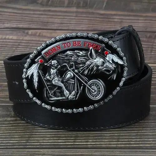 Leather Motorcycle And Wolf PU Leather Belt Size ONE SIZE - 1 Thumbnail