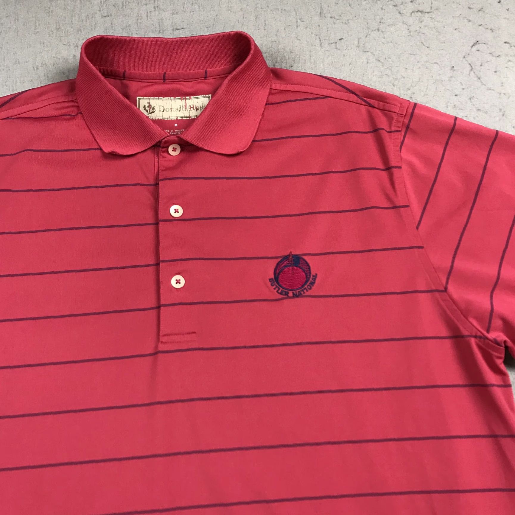 Vintage Donald Ross Polo Shirt Mens M Pink Striped Button Collar Short Sleeve Golf Shirt Size US M / EU 48-50 / 2 - 3 Thumbnail