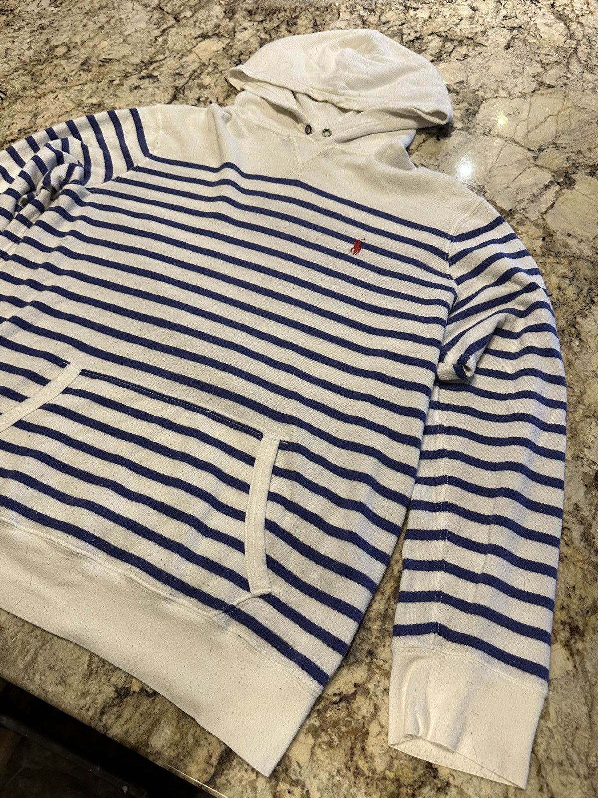 Polo Ralph Lauren × Vintage Polo Ralph Lauren Striped hoodie White and Blue Size US XL / EU 56 / 4 - 3 Thumbnail