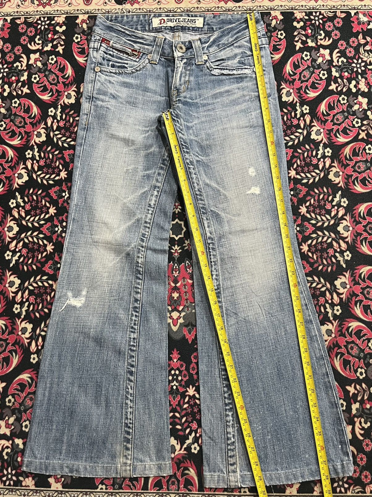 If Six Was Nine Japanese Brand Drive Jeans Blue Washed Distress Flare Dennim Size 26" / US 2 / IT 38 - 11 Thumbnail