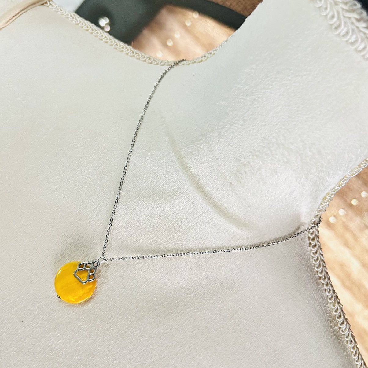 Handmade Handcrafted mustard yellow mother of pearl paw necklace Size ONE SIZE - 1 Thumbnail