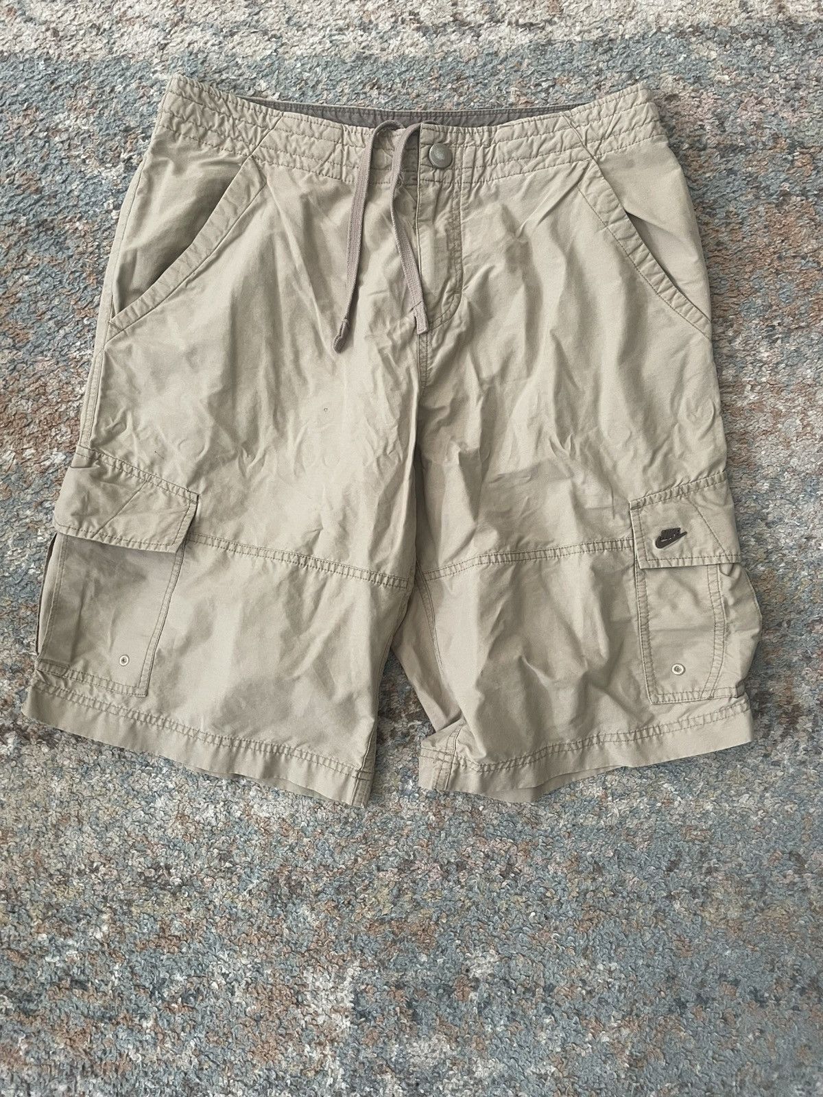 Nike × Vintage VTG Nike Cargo Shorts 36 Brown Metal Logo Faded Drawstring Size US 34 / EU 50 - 1 Thumbnail