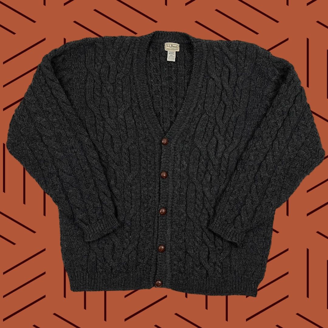 Vintage VINTAGE L.L. Bean Wool Cardigan Mens XL Gray Heavy Cable-Knit V-Neck Sweater Ireland VTG Size US XL / EU 56 / 4 - 1 Thumbnail