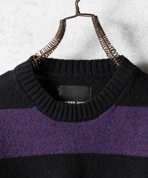 Number (N)ine number nine SHETLAND WOOL WIDE STRIPED KNIT