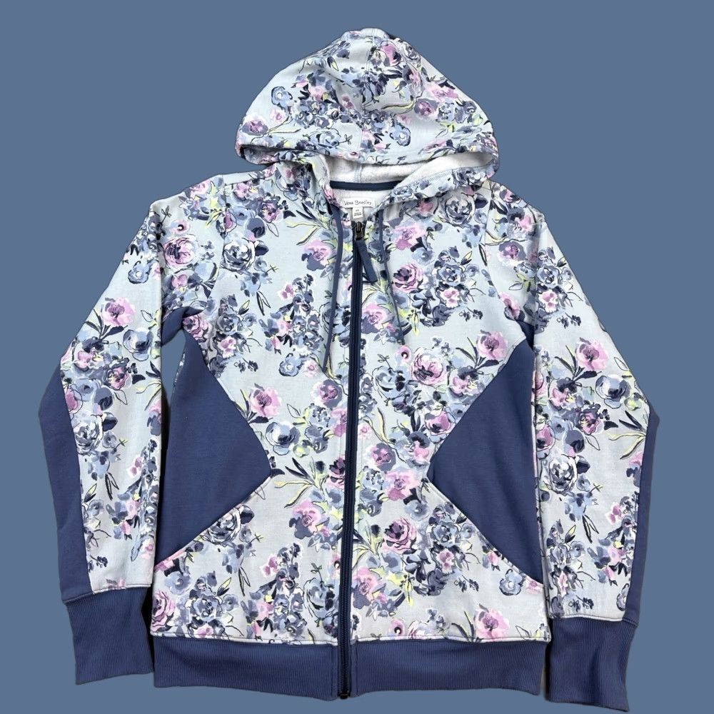 Vera Bradley Vera Bradley Hoodie Women's XS Blue Floral Full Zip Thumb Holes Size XS / US 0-2 / IT 36-38 - 1 Thumbnail