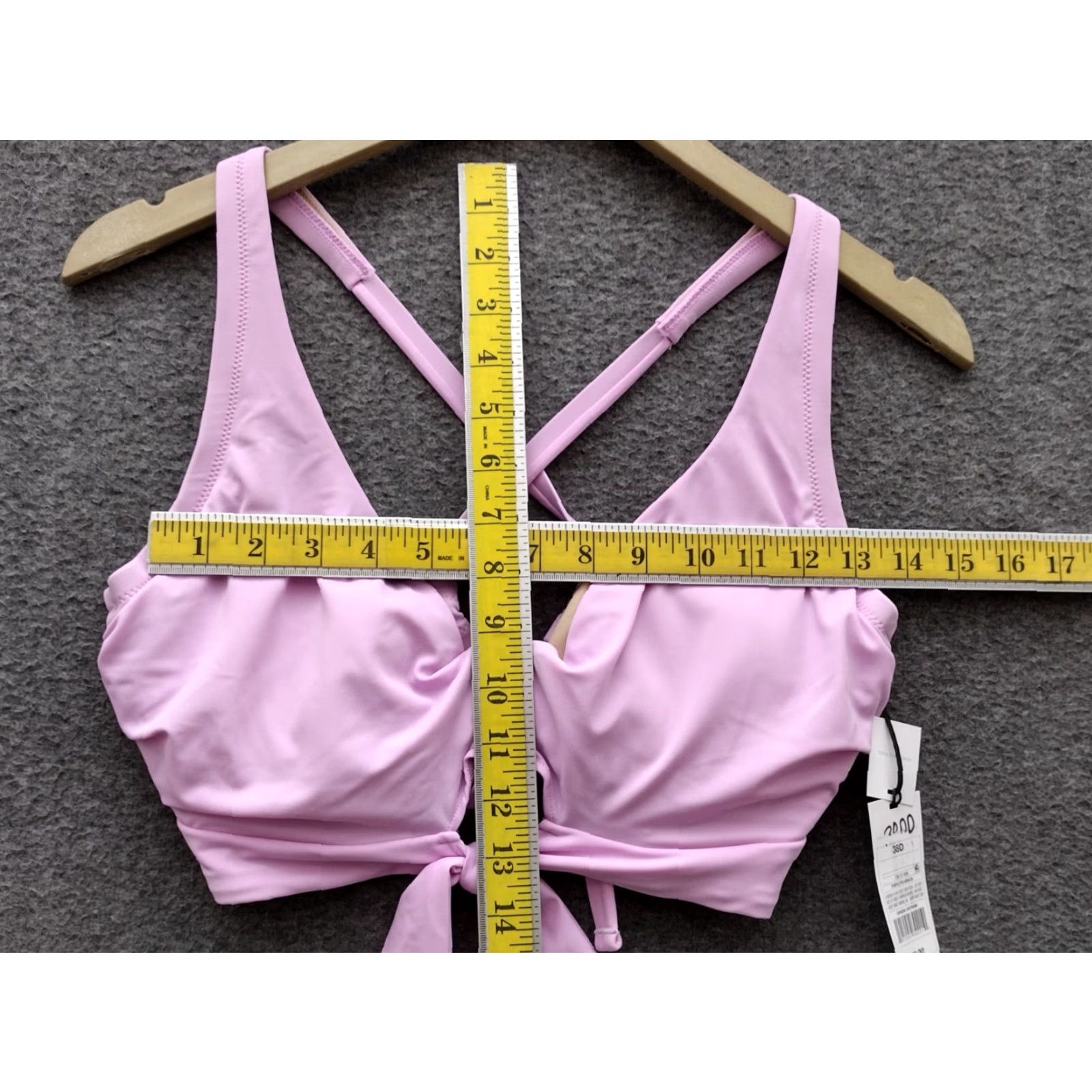 Vintage Shade & Shore Bikini Top Purple Front Tie Keyhole Cross Back Padded 38D Adult Women Beach Leopard Pattern Solid Nylon Polyester Spandex Lined Strap Size XS / US 0-2 / IT 36-38 - 4 Thumbnail