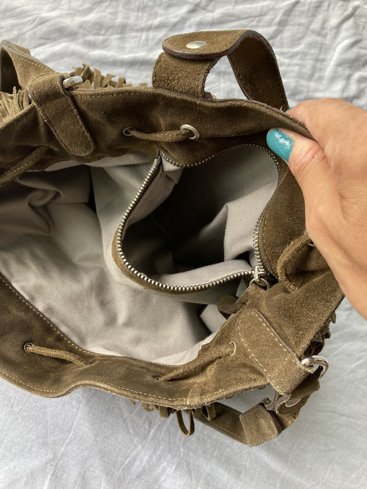 Gerard Darel Soft Brown Suede Shoulder Bag with Fringes by Gerard Darel Size ONE SIZE - 9 Thumbnail