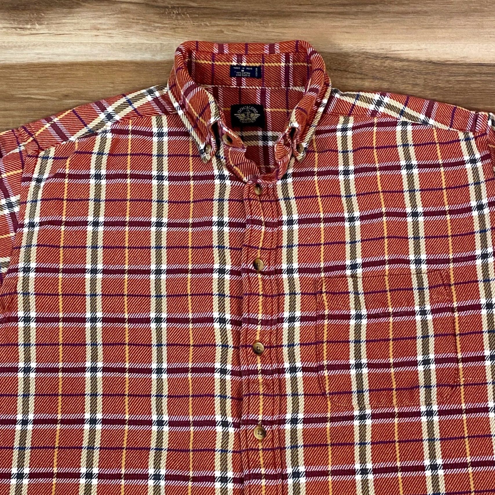 Dockers VINTAGE Dockers Shirt Mens M Button-Down Long Sleeve Plaid Orange Cotton Shirt Casual Classic Preppy Vintage Mens Size US M / EU 48-50 / 2 - 2 Thumbnail