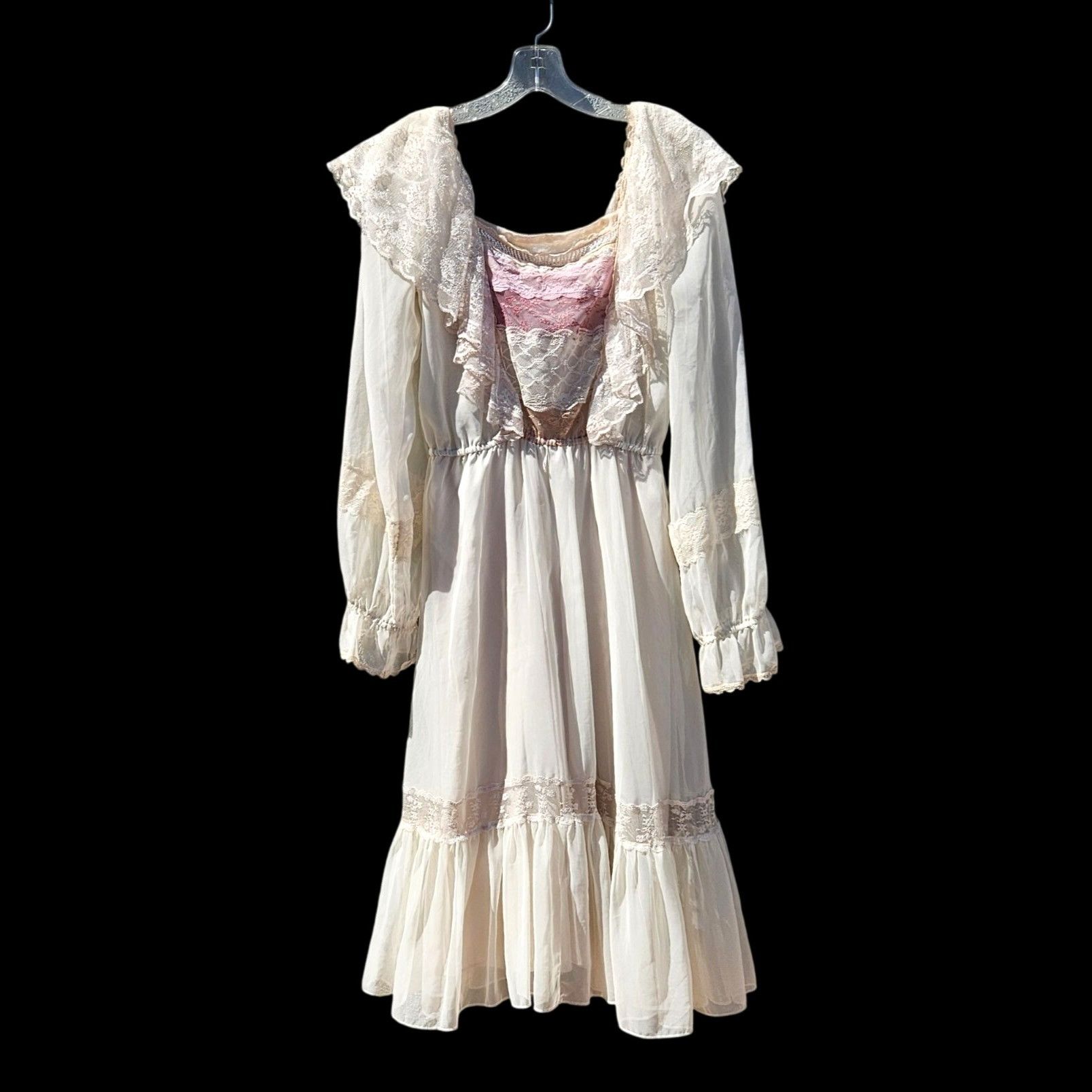 Casadei Vintage Casadei 80s Ivory Lace Beaded Prairie Fantasy Dress Size S / US 4 / IT 40 - 7 Thumbnail