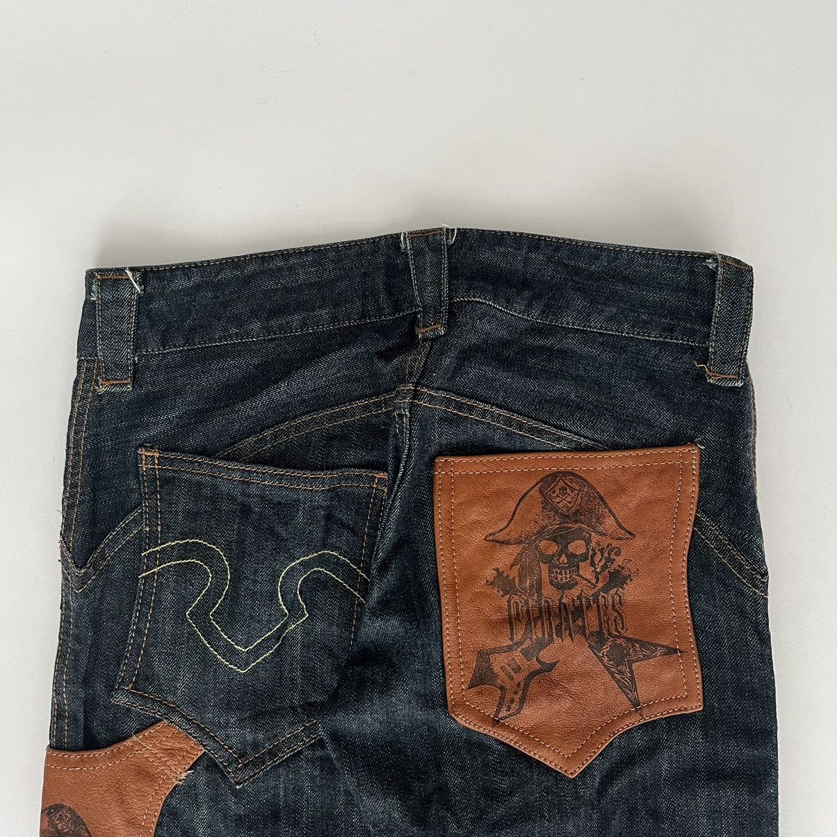 Japanese Brand × Yasuyuki Ishii Obelisk Flared Guitar Pirate Leather Pocket Jeans Size US 28 / EU 44 - 5 Thumbnail