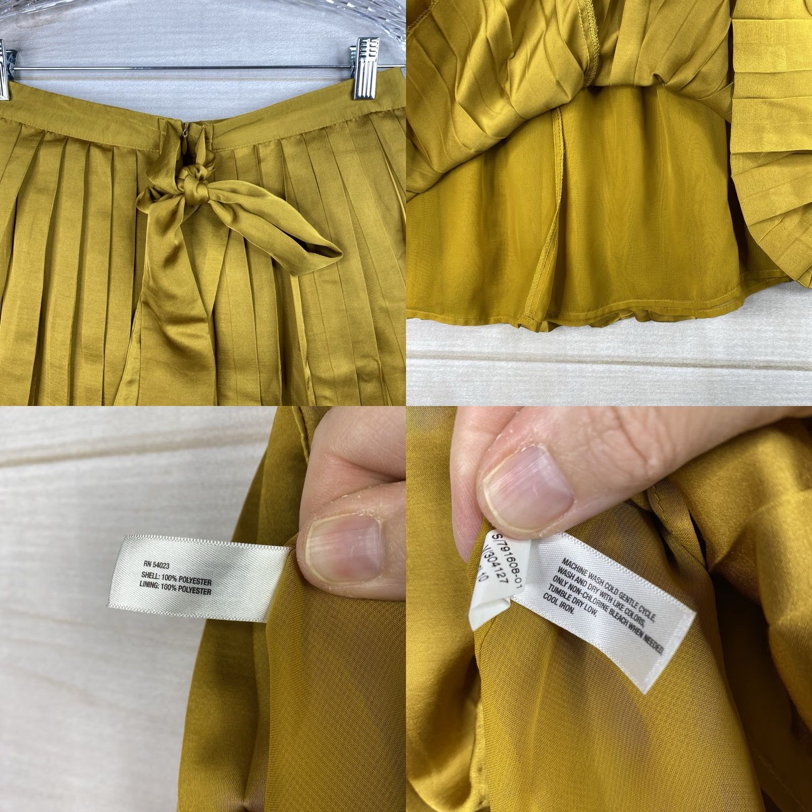 Gap Gap Skirt Womens 2 Gold Pleated Swing Tie Back Knee Length Lined Flowy Preppy Satin Polyester A-Line Dressy Casual Womens 2 Gold Size 26" / US 2 / IT 38 - 8 Thumbnail