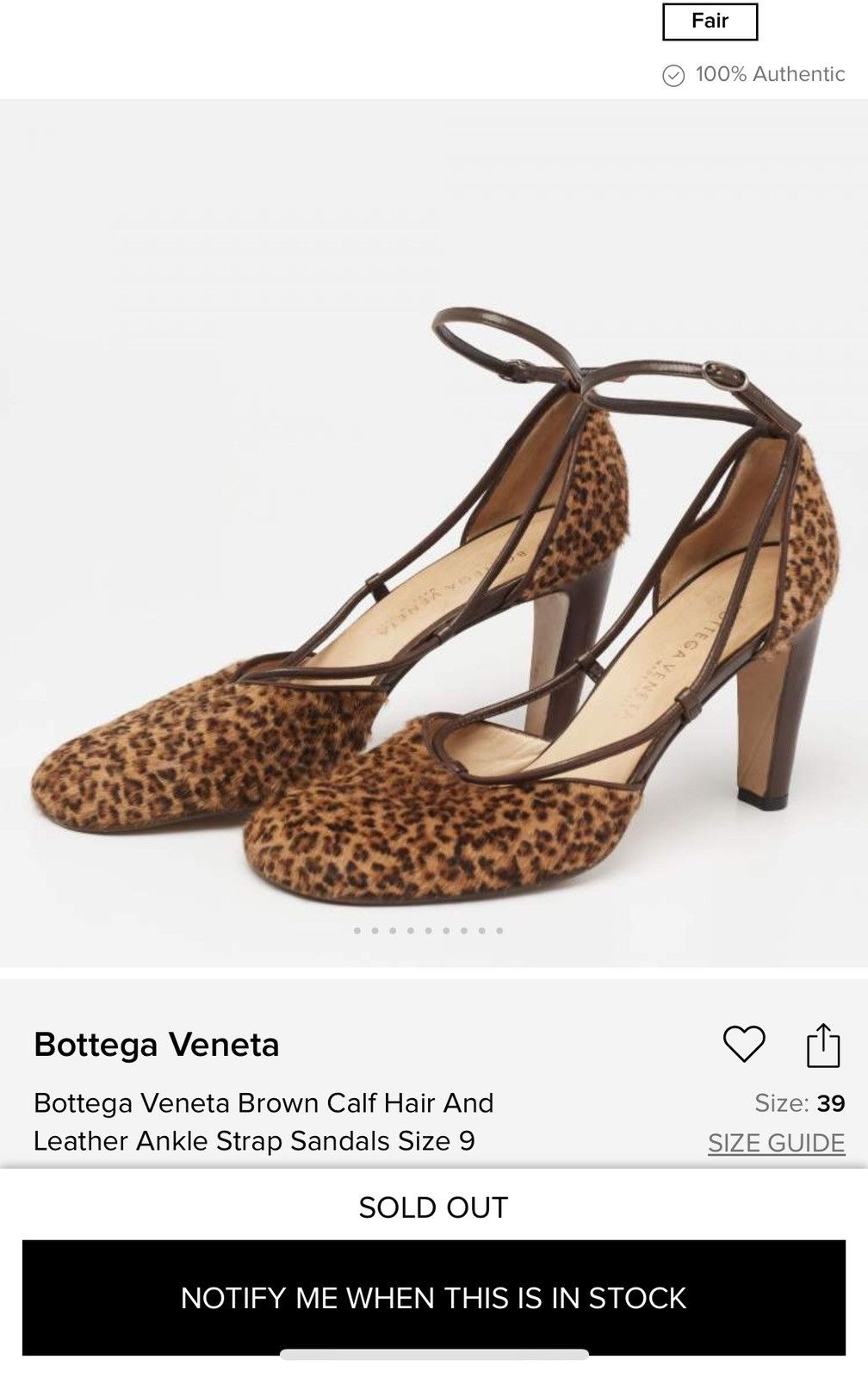 Bottega Veneta Bottega Veneta Brown Calf Hair Leopard Ankle Strap Size US 7 / IT 37 - 15 Thumbnail