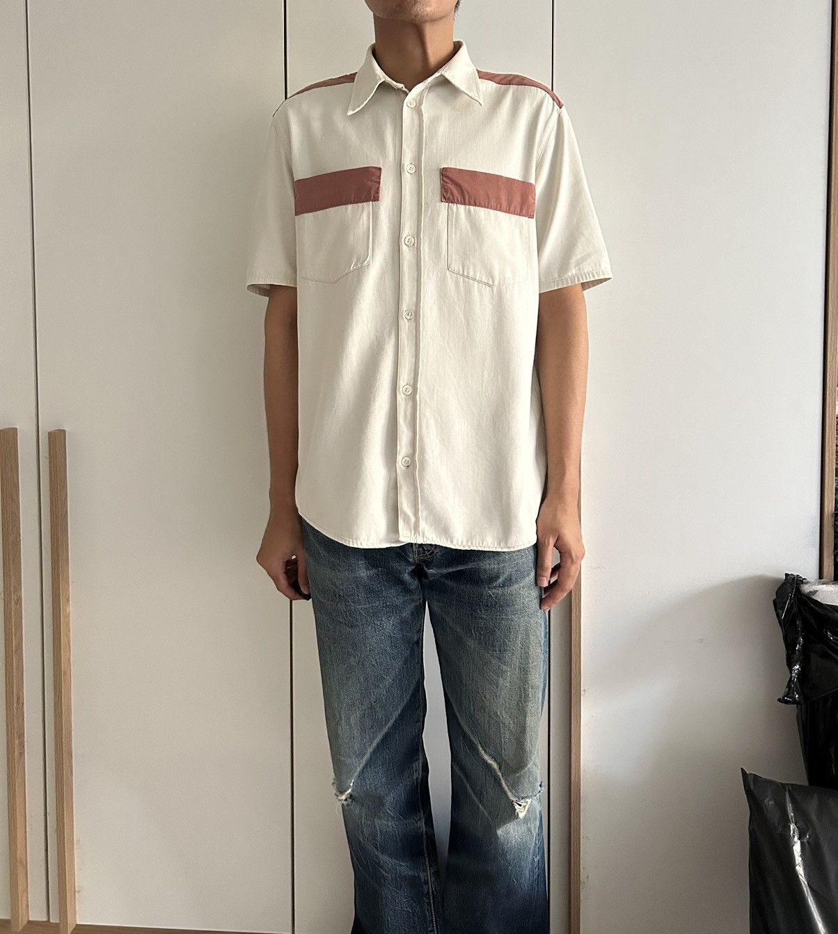 Helmut Lang Ss96 archive contrast colorblock cotton canvas workshirt Size US L / EU 52-54 / 3 - 14 Thumbnail