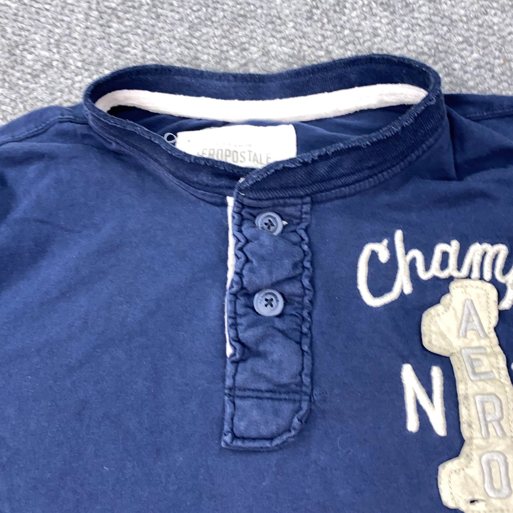 Vintage Aero Champs NY Henley Shirt Mens XL Navy Blue Short Sleeve Casual Cotton T-Shirt Size US XL / EU 56 / 4 - 3 Thumbnail