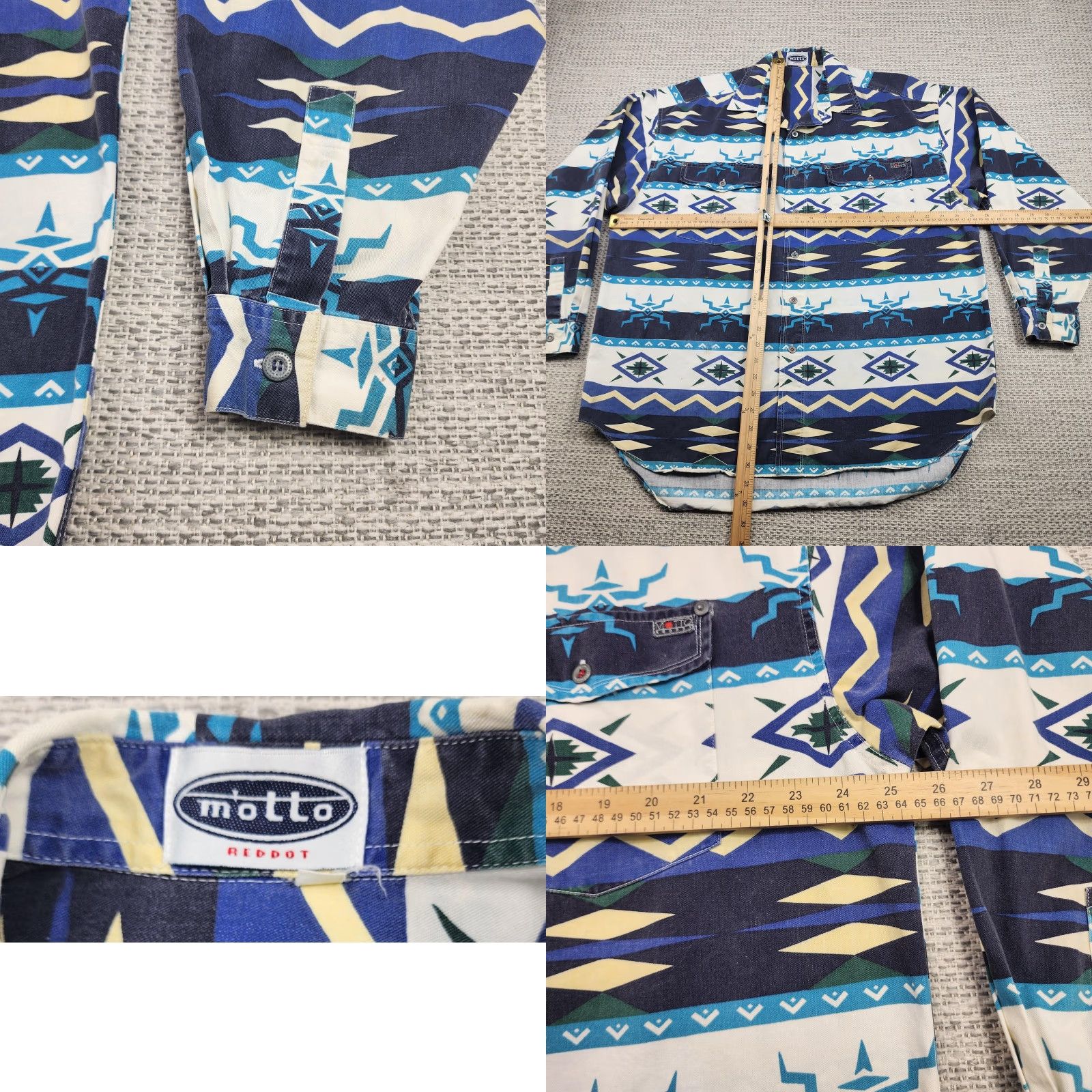 Vintage Motto Reddot Shirt Mens Large Blue Aztec Southwestern Button Up Western Shirt Size US XL / EU 56 / 4 - 8 Thumbnail