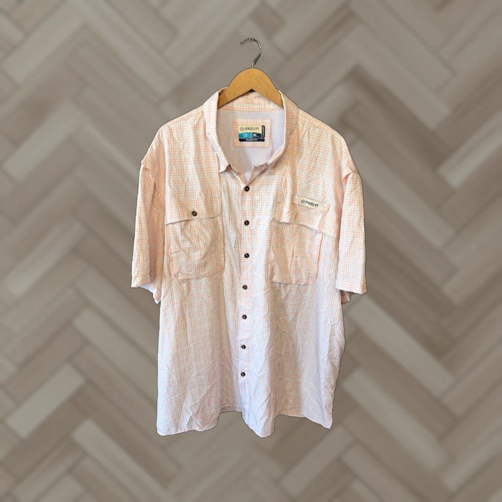 Vintage VINTAGE Magellan Mens Orange Checkered Short Sleeve Button-Up 3XL Pockets Orange Mens Size US 39 - 1 Thumbnail
