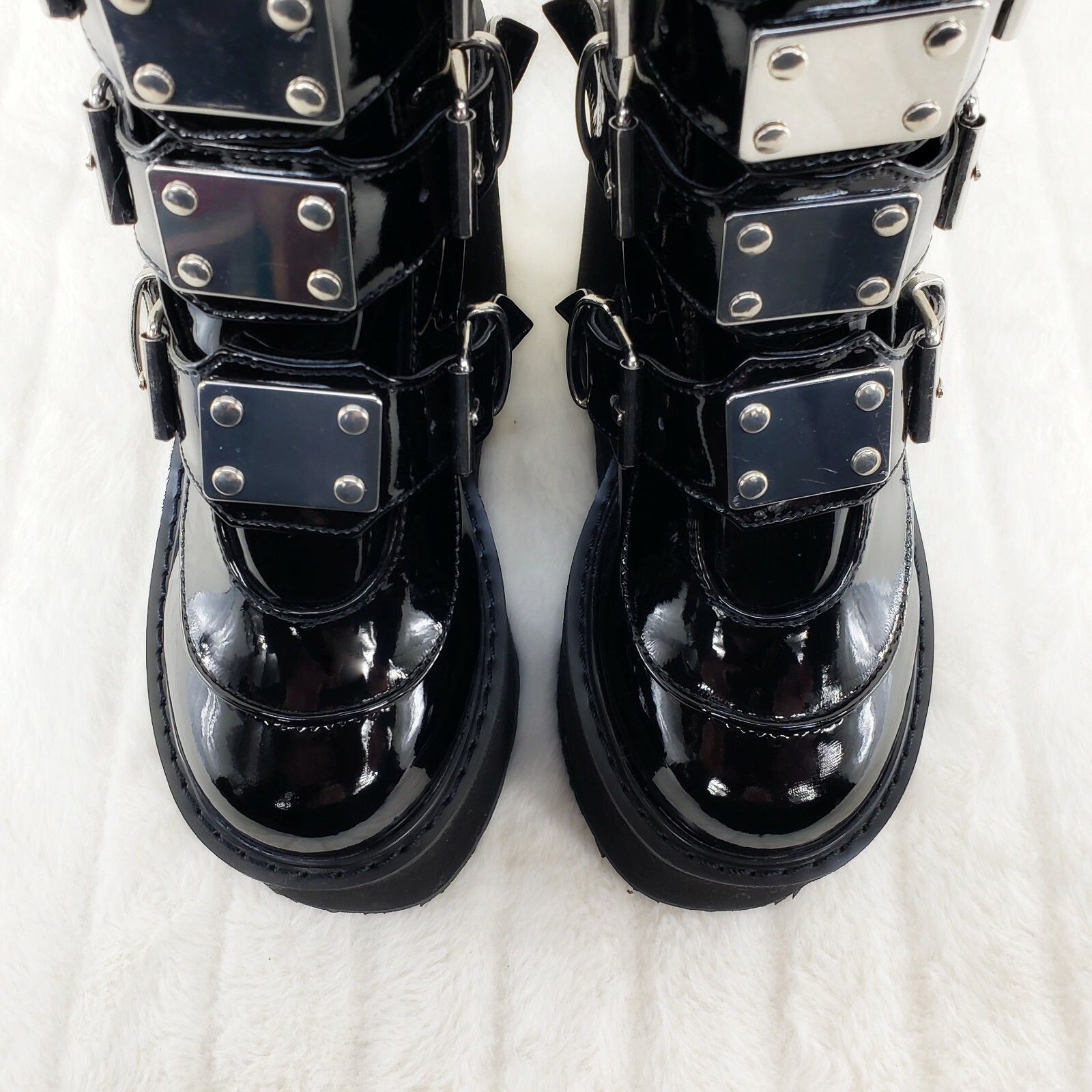 Demonia Cult DEMONIA Swing 105 Black Patent Multiple Buckle Ankle Boot 5. Size US 12 / IT 42 - 5 Thumbnail